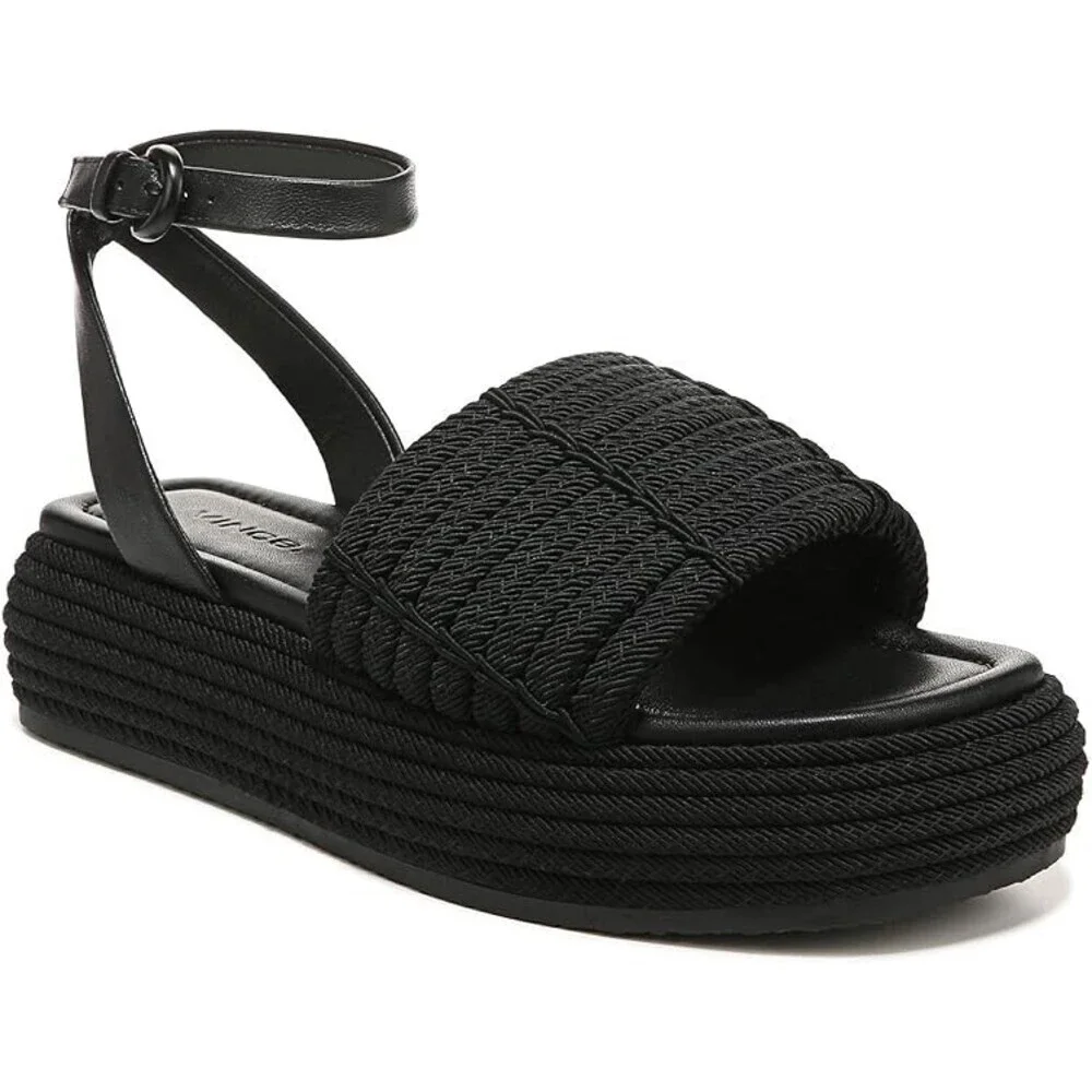Vince Pali Cord I5834M1-001 Sandals Womens 6 Black Platform Ankle Strap JOBB1978